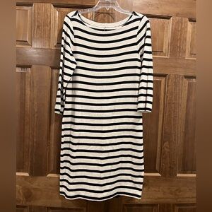 Gap Striped Black and Tan Boatneck Three Quarter Sleeve Midi Dress, Size Large